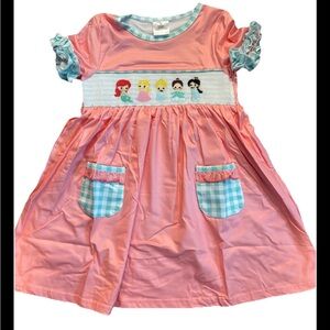 New Princess Boutique Embroidered Smocked Pink Dress 5T Smock
